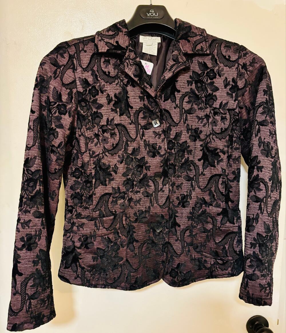 Vintage French Dressing Purple Black Floral Tapestry Brocade Blazer Whimsigoth